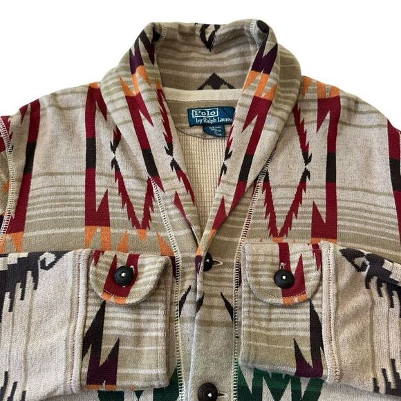 Polo by Ralph Lauren Shawl Collar Navajo Western Print Knit Cardigan Sweater, M - Picture 2 of 14